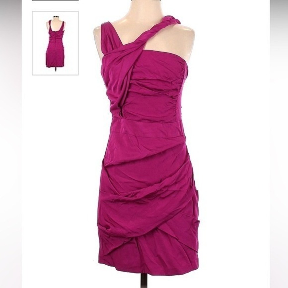 REISS Magenta Pink Ruched One-Shoulder Cocktail Dress Size 6